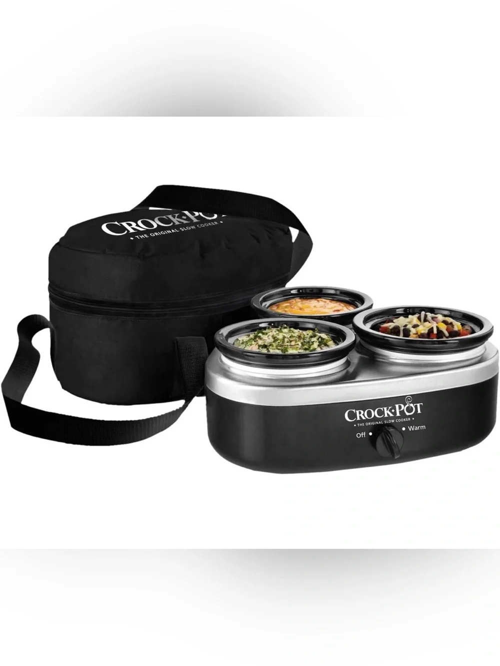 Crock-Pot 16-Ounce Little Triple Dipper Slow Cooker, Silver and Black